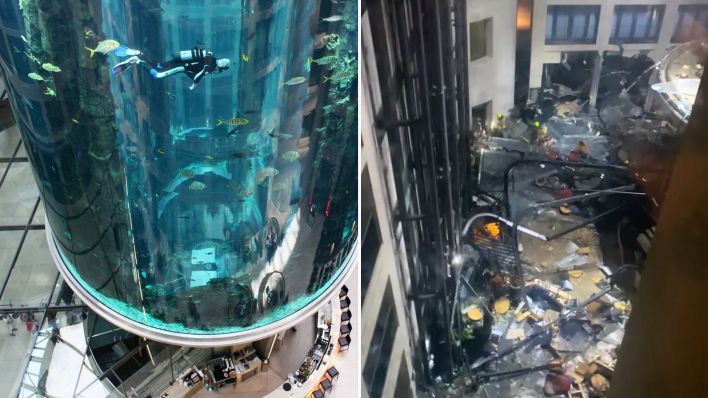 Mehr als 200 Einsatzkräfte vor Ort – Groß-Aquarium in Berlin-Mitte geplatzt – überall tote Fische
